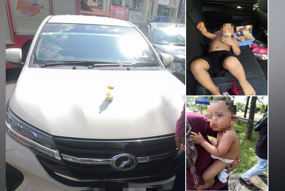 Dua kanak-kanak terkunci dalam sebuah kenderaan jenis Perodua Aruz di hadapan sebuah kedai di Persiaran Putra Indah-Putra Heights, Subang Jaya pada Khamis diselamatkan. Foto: JBPM Selangor