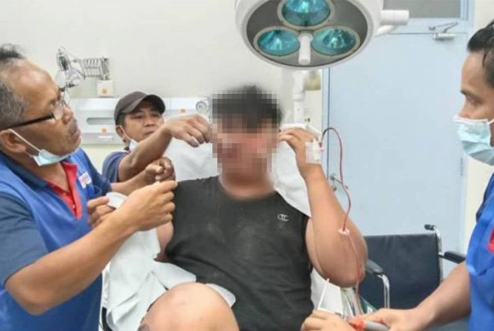 Seorang remaja lelaki berusia 18 tahun cedera setelah hidungnya tertusuk anak panah sewaktu menangkap ikan pada petang Khamis. - Foto JBPM