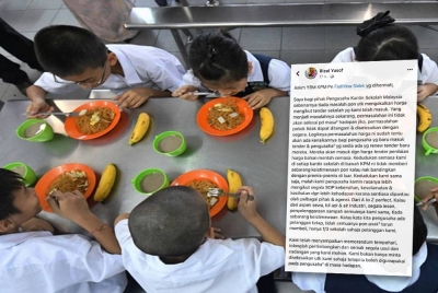 Solidariti Pengusaha Kantin Sekolah Malaysia mengajak Menteri Pendidikan, Fadhlina Sidek duduk semeja berbincang mengenai isu harga makanan di kantin sekolah yang terus menjadi polemik ketika ini. (Gambar hiasan) - Foto Bernama (Gambar kecil: Hantaran yang dimuat naik Rizal di Facebook.)