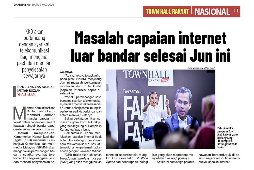 Program Town Hall Rakyat bersama Menteri Komunikasi dan Digital, Fahmi Fadzil yang berlangsung pada 6 Mac lalu.