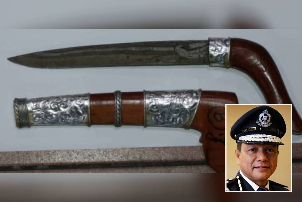 Senjata yang digunakan suspek dalam kejadian di sebuah syarikat jual kenderaan di Jalan Semenyih, Kajang, Sabtu lalu. Gambar kecil: Mohd Zaid