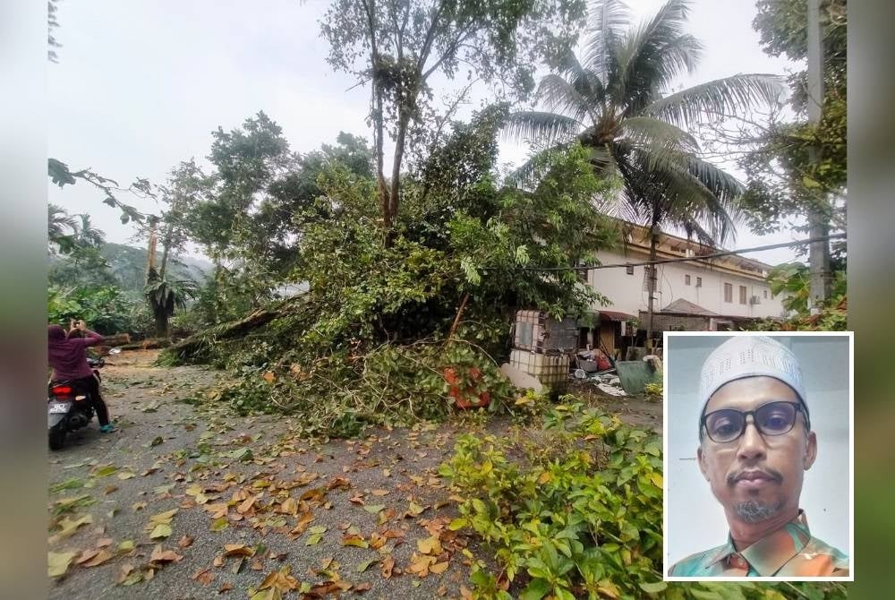 Keadaan rumah Rezal yang dihempap pokok tumbang. (Gambar kecil: Rezal)