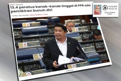 Satu kajian menunjukkan sejumlah 13.4 peratus kanak-kanak dan remaja yang tinggal di PPR sekitar kawasan Kuala Lumpur dan Selangor mempunyai pemikiran untuk membunuh diri dan mencederakan diri sendiri akibat tekanan hidup.
