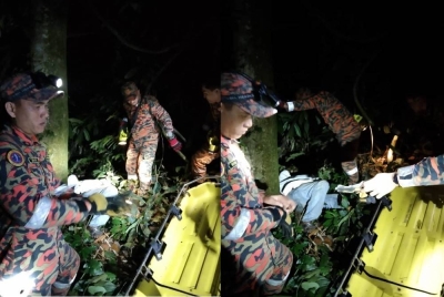 Seorang lelaki Orang Asli yang dipercayai sesat ketika mencari buluh di Bukit Damansara, Petaling Jaya ditemui meninggal dunia pada Selasa. - Foto Bomba Selangor
