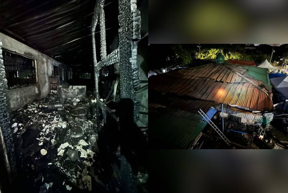 Keadaan bahagian dalam masjid yang musnah dalam kebakaran pada Rabu.