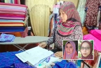 Hasnah lega tempahan pakaian raya menddapat tempat dalam kalangan orang ramai. (Gambar kecil: Sarimah dan Sabariah)