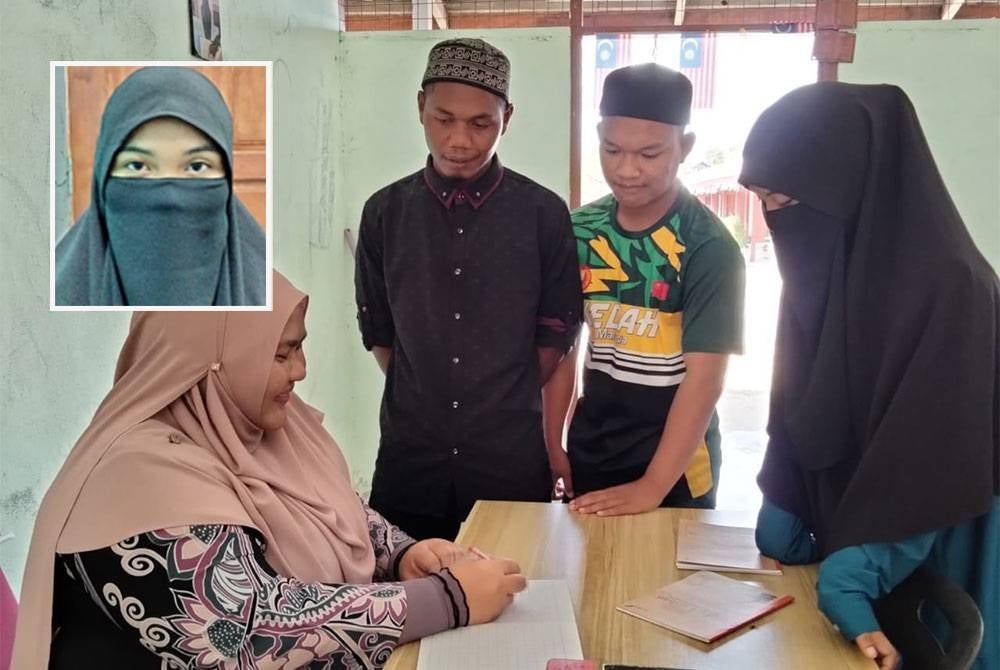 Siti Hawa (kanan) mendapat bimbingan daripada Mudirah PPI Kok Lanas, Tuan Nur Asma Syakilla Tuan Ibrahim. (Gambar kecil: Siti Hawa)