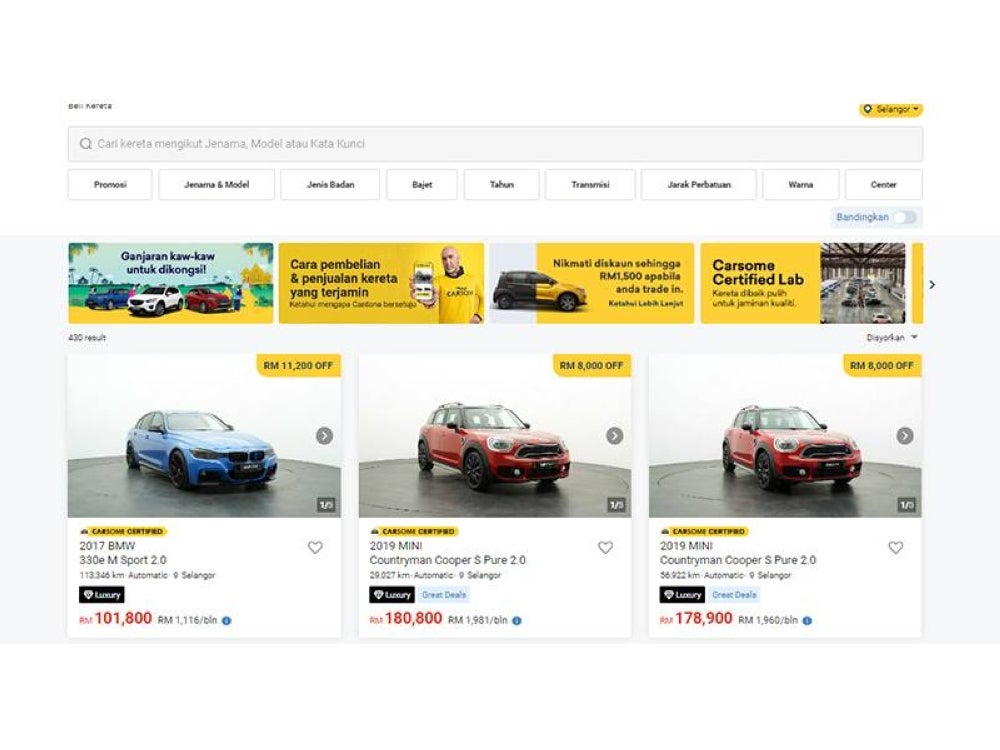 CARSOME menawarkan lebih 30 jenama untuk anda pilih