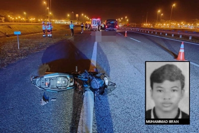 Keadaan motosikal ditunggang mangsa selepas terlibat kemalangan. Foto: Ihsan PDRM