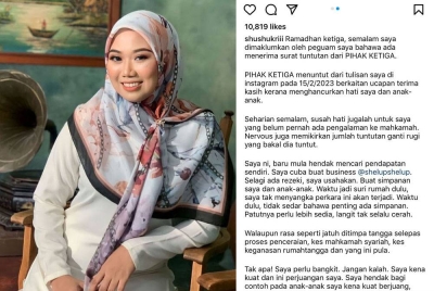Nurul Shuhada Mat Shukri mengesahkan menerima surat tuntutan saman daripada 'pihak ketiga'. Foto: IG Nurul Shuhada