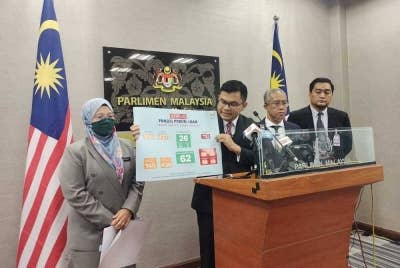 Akmal Nasrullah (tiga dari kanan) ketika sidang akhbar di Bangunan Parlimen pada Selasa.