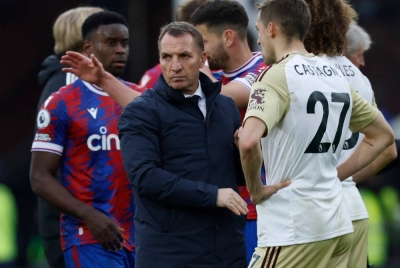 Reaksi Rodgers selepas kekalahan Leicester City kepada Crystal Palace dalam aksi Liga Perdana Inggeris di Selhurst Park, London. - Foto AFP