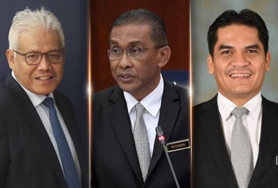 Dari kiri: Hamzah, Takiyuddin dan Radzi Jidin.