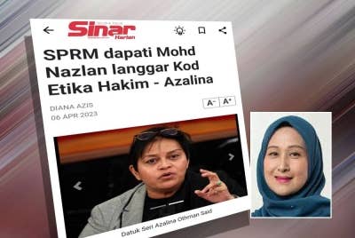Laporan Sinar Harian pada Khamis. Gambar kecil: Wan Azliana