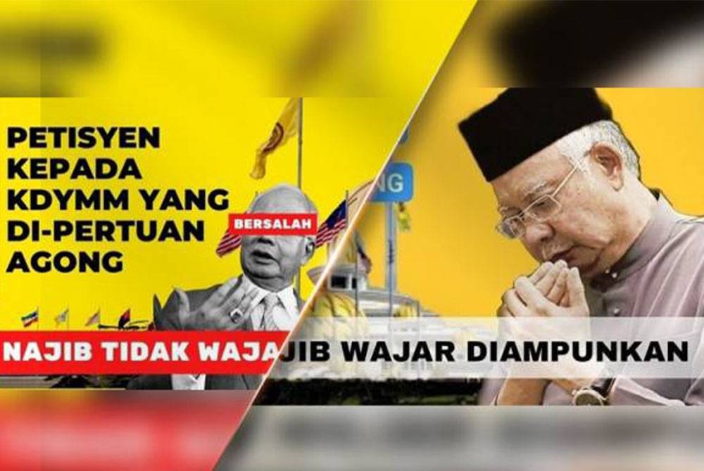 Dua petisyen dilancarkan berhubung Pengampunan Diraja untuk membebaskan dan melepaskan bekas Perdana Menteri, Datuk Seri Najib Tun Razak - Foto/change.org