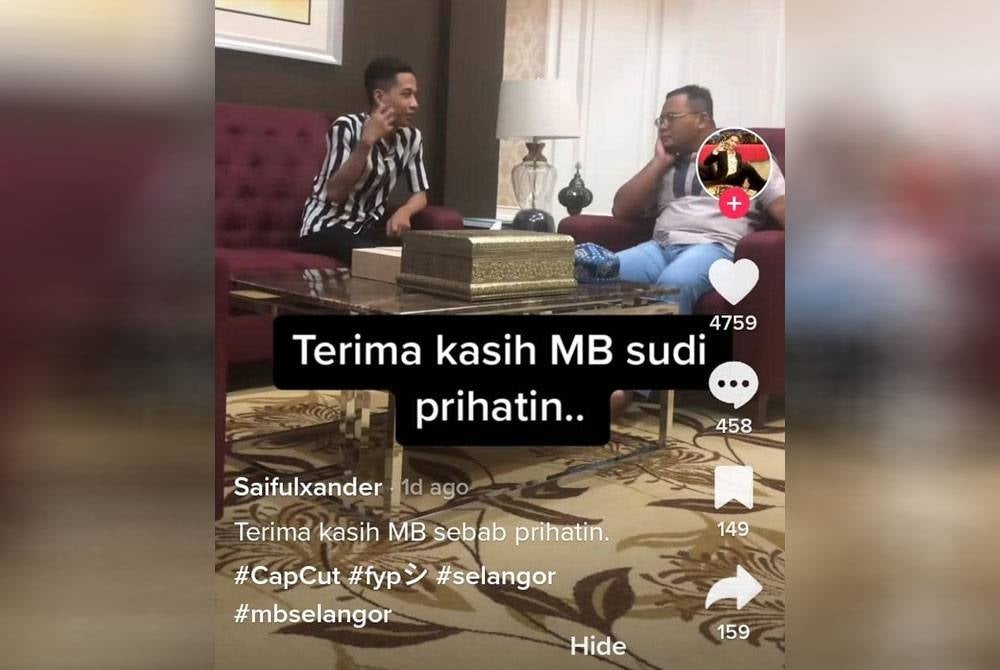 Tangkap layar video rakaman berdurasi lebih 30 saat dimuat naik di aplikasi TikTok menggunakan akaun 'Saifulxander'.