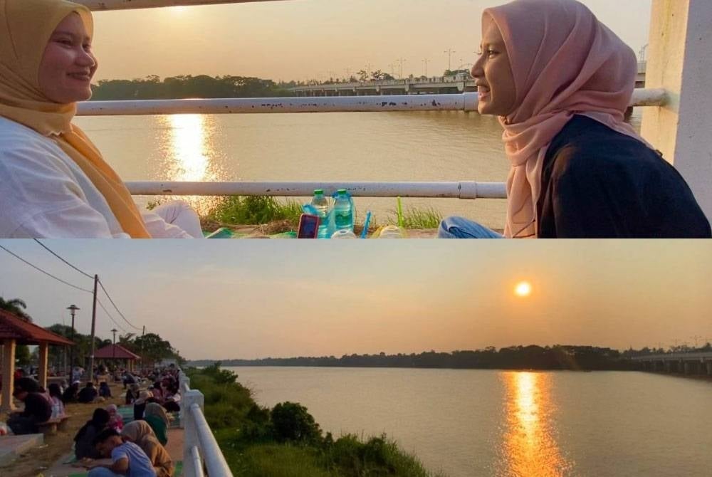 Nur Aifa Zawani (kanan) dari Kota Bharu memberitahu dia dan rakannya terpengaruh selepas kawasan itu tular. Gambar bawah: Tiupan angin di tepi sungai pada waktu senja cukup menyegarkan dan memberi ketenangan sekali gus menghilangkan penat bekerja.