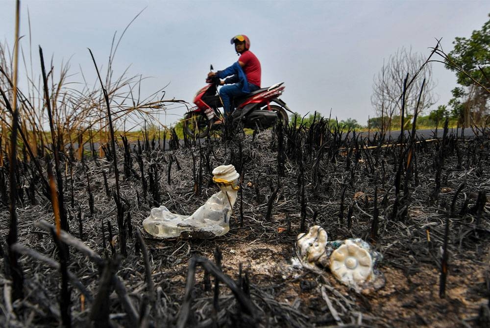 Kesan kebakaran belukar dapat dilihat di beberapa kawasan sepanjang Kampung Beoh Mukim Beris Lalang ketika tinjauan pada Ahad. -Foto: Bernama