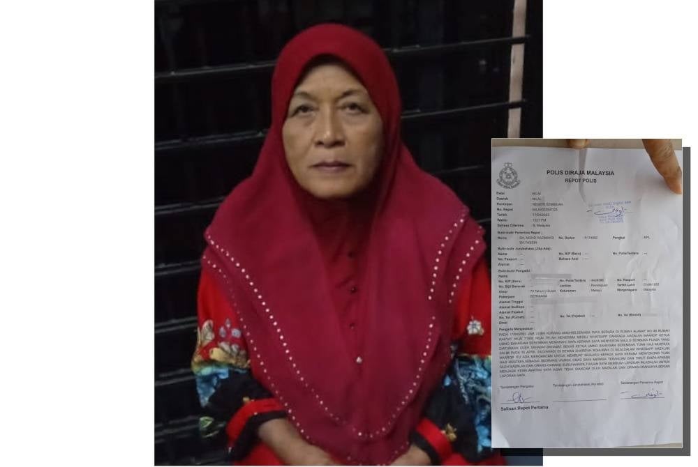 Mashitah (Gambar kecil: Laporan polis yang dibuat berhubung kejadian itu)