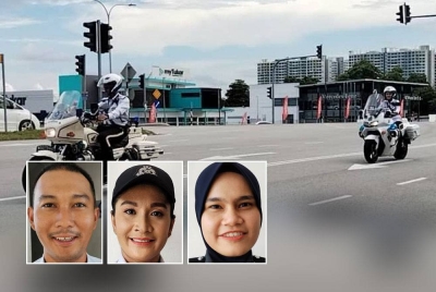 Anggota polis trafik sudah biasa tidak pulang berhari raya berikutan tuntutan tugas yang perlu dijalankan. Gambar kecil dari kiri: Mohd Fadzrin, Noor Syida, Shamshila