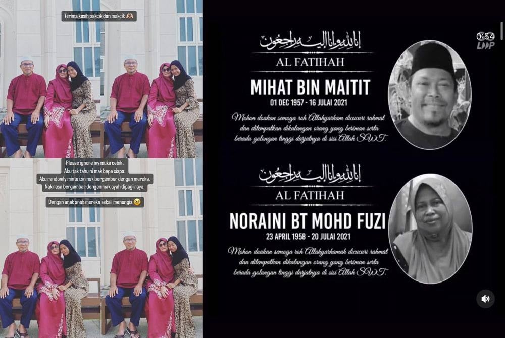 Perkongsian seorang wanita kematian ibu bapa pada tahun 2021.bergambar bersama ibu bapa orang lain tular di Twitter.