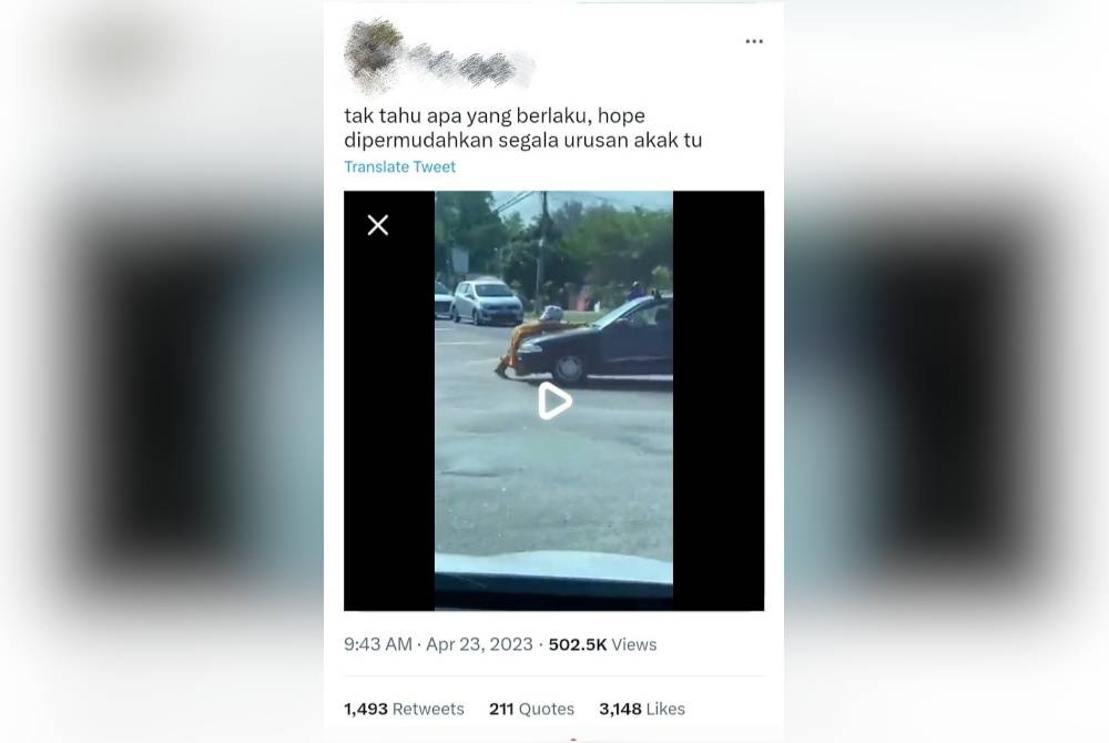 Tangkap layar video tular mengenai kejadian itu pada Ahad. - Foto Ttwitter