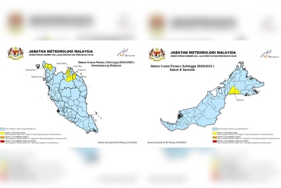 Enam kawasan di Semenanjung dan satu di Sabah diramal mengalami cuaca panas Tahap satu (berjaga-jaga) sekurang-kurangnya untuk tiga hari berturut-turut. - Foto MetMalaysia