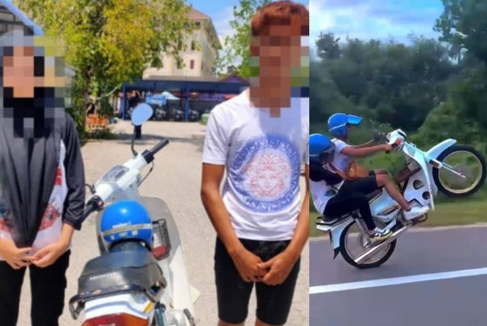 Tular aksi 'wheelie' di Jalan Chendor Kuantan menghala ke Kemaman pada Ahad.