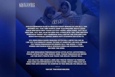 Hantaran di laman Instagram, Che’ Puan Besar Khaleeda.