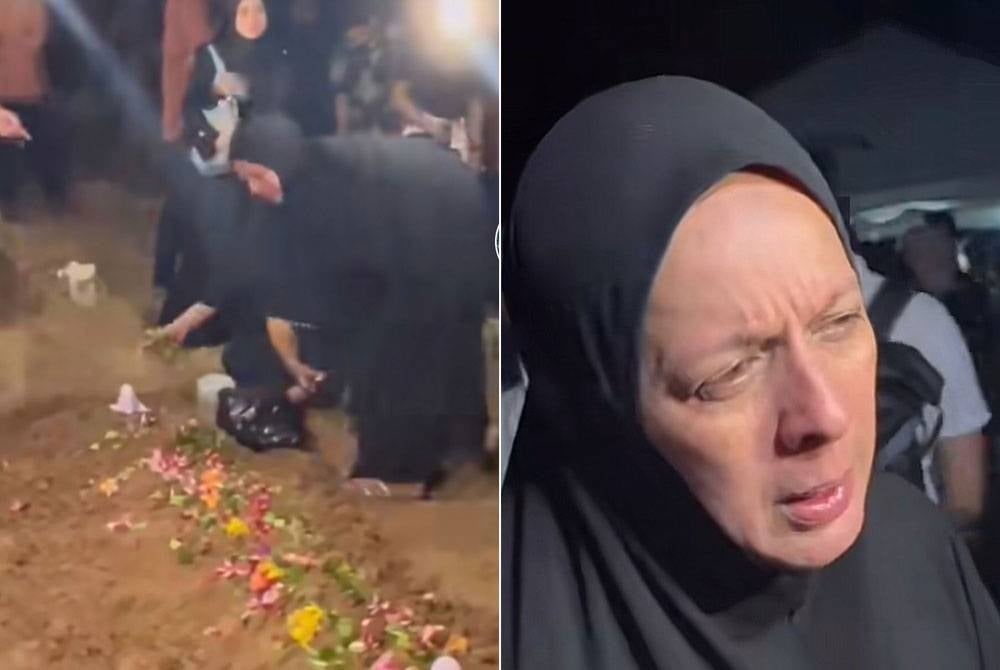 Didie menabur bunga di kubur Ridzuan Hashim di Tanah Perkuburan Islam Dusun Tua, Hulu Langat, Selangor pada Khamis.