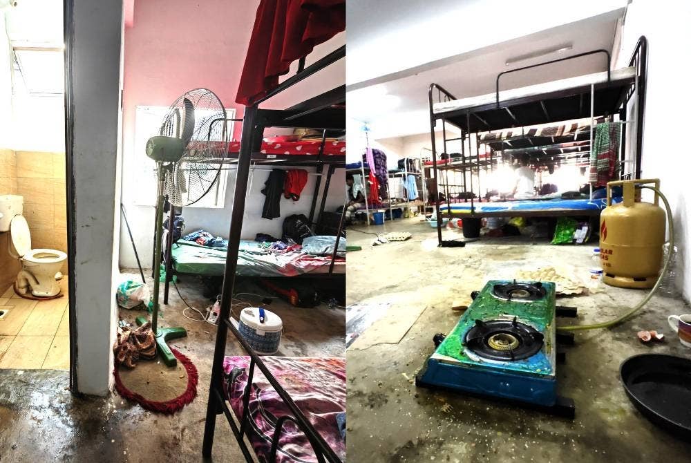 Keadaan bilik yang menempatkan pekerja warga asing di Pusat Bandar Putra Point di Nilai.