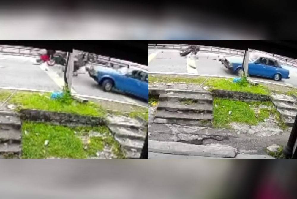 Rakaman video tular memaparkan sebuah kereta dirempuh sebuah motosikal di Batu 6, Jalan Gombak Lama pada Ahad.