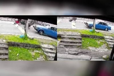 Rakaman video tular memaparkan sebuah kereta dirempuh sebuah motosikal di Batu 6, Jalan Gombak Lama pada Ahad.