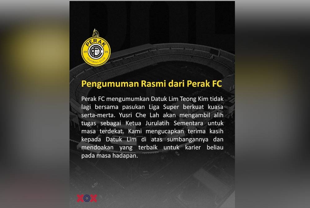 Perak FC tamatkan Lim Teong Kim
