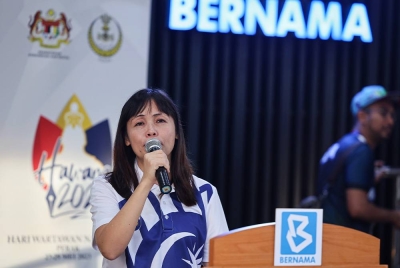 Nie Ching berucap pada majlis pelepasan pertandingan mencari harta karun 'Media Hunt Hawana' bersempena sambutan Hari Wartawan Nasional (Hawana) 2023 di Wisma Bernama pada Sabtu. - Foto Bernama