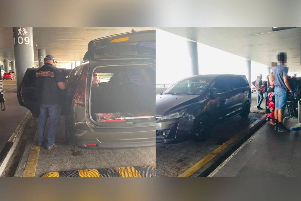 JPJ menahan sebuah kenderaan jenis Proton Exora yang dipandu lelaki tempatan kerana dipercayai menawarkan khidmat 'ulat' kepada pelancong di KLIA2, Sepang Khamis lalu. - Foto: JPJ Selangor