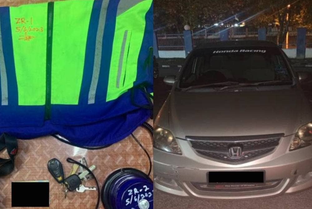 Kereta dan barangan yang dirampas polis. - Foto Polis Johor