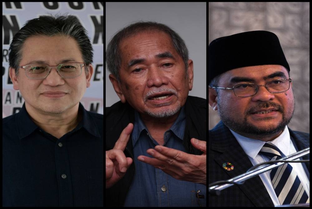 Dari kanan: Nur Jazlan, Wan Junaidi dan Mujahid angkat sumpah Ahli Dewan Negara pada Isnin. - Foto Bernama