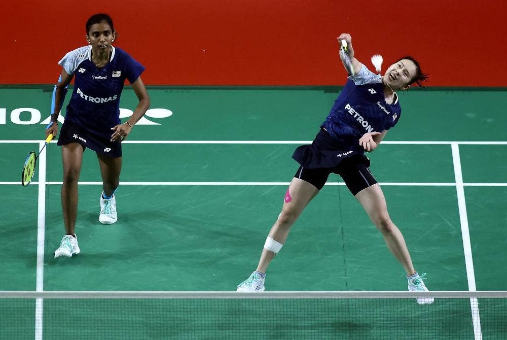 Pearly-Thinaah ketika menentang Ha Na-So Hee dalam perlawanan akhir Malaysia Masters 2023 di Axiata Arena Bukit Jalil bulan lalu. - Foto Bernama