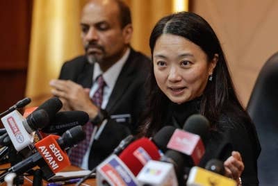 Hannah ketika sidang media selepas mempengerusikan Mesyuarat Jawatankuasa Road to Gold di Majlis Sukan Negara, Bukit Jalil pada Isnin. - Foto Bernama