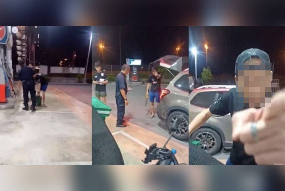Tangkap layar video tular memaparkan lelaki warga Singapura yang mengisi minyak RON95 dan perselisihan faham berlaku.