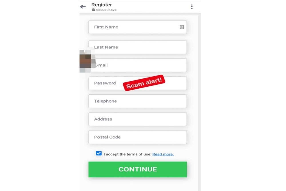 Pengguna diminta mengisi maklumat peribadi kononnya untuk urusan penebusan ganjaran yang ditawarkan.