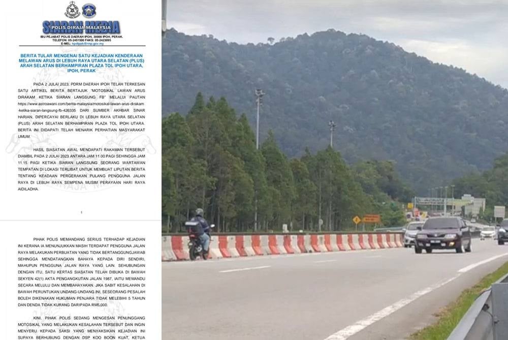 Tindakan seorang penunggang motosikal yang dirakam menunggang kenderaan melawan arus ketika siaran langsung Facebook Sinar Harian pada Ahad.