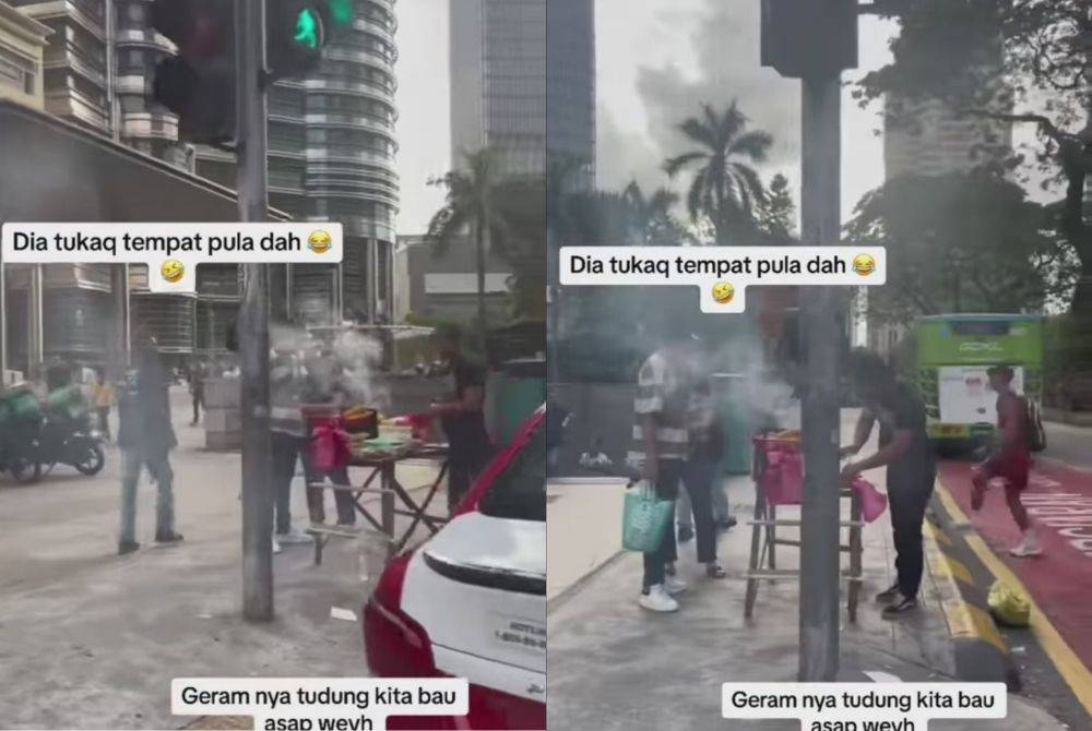 Video tular di media sosial memaparkan tindakan berani warga asing menjual makanan di depan KLCC.