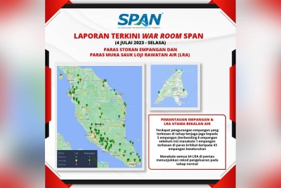 SPAN memaklumkan lima empangan utama berada pada paras amaran.