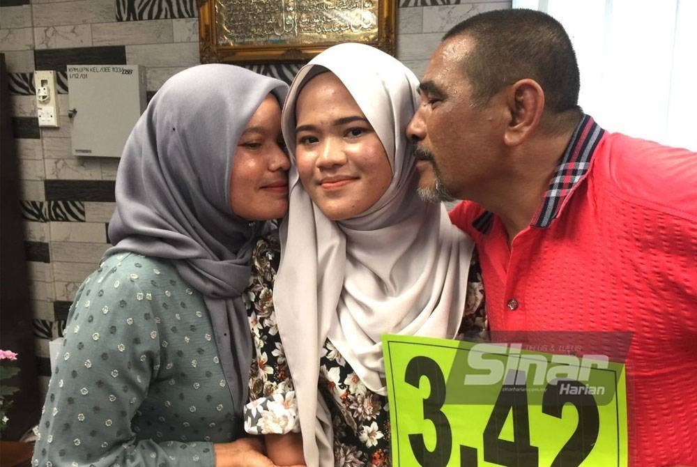 Rorida (kiri) dan Marzuki (kanan) bangga menerima keputusan Nurulain pada STPM 2022.