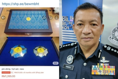 Penjualan bintang dan lencana darjah kebesaran negeri Pahang yang dikesan diiklan melalui platform e-dagang tanpa kebenaran.