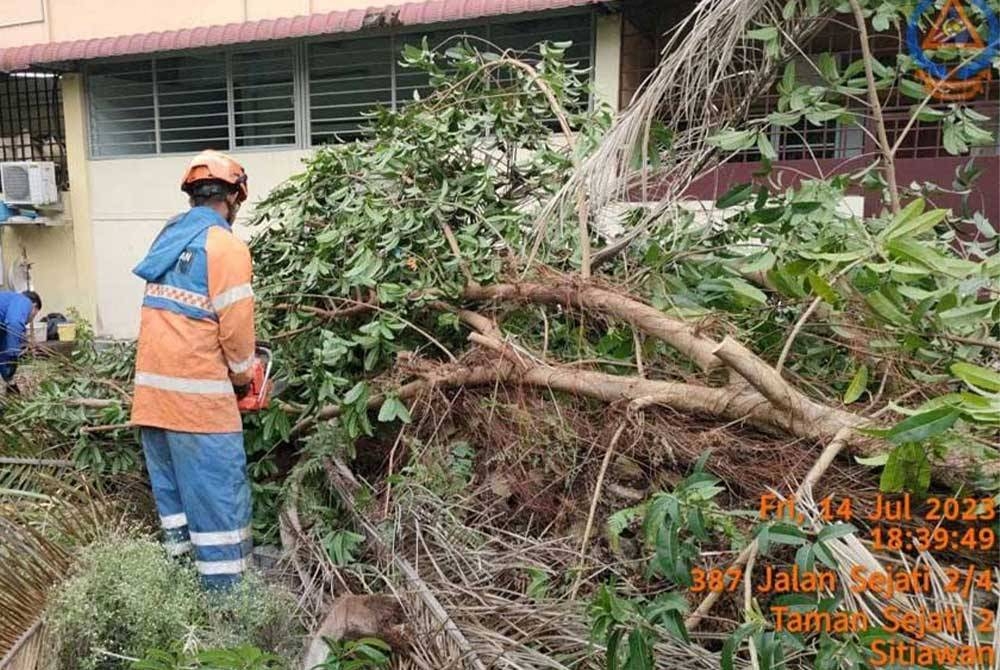 Keadaan rumah penduduk yang rosak akibat dihempap pokok pada Jumaat. - Foto APM Perak