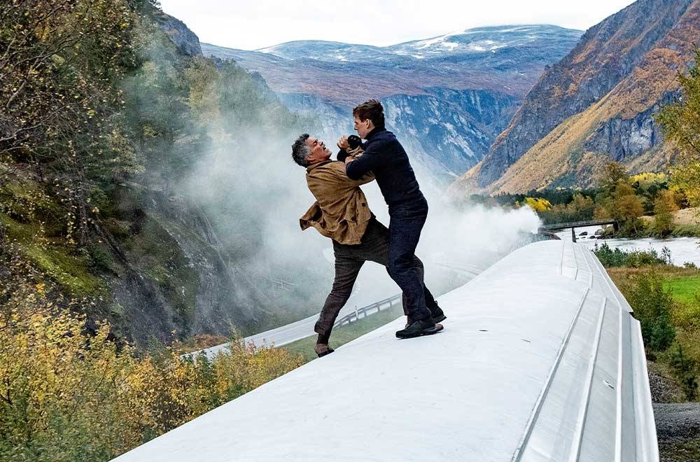 Esai Morales and Tom Cruise in Mission: Impossible Dead Reckoning - Part One from Paramount Pictures and Skydance.