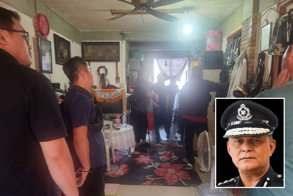 Sepasukan anggota polis cuba memujuk suspek yang bertindak menguncikan diri bersama ibunya dalam kejadian di Taman Jaya Manggatal Kota Kinabalu. Gambar kecil: Mohd Zaidi